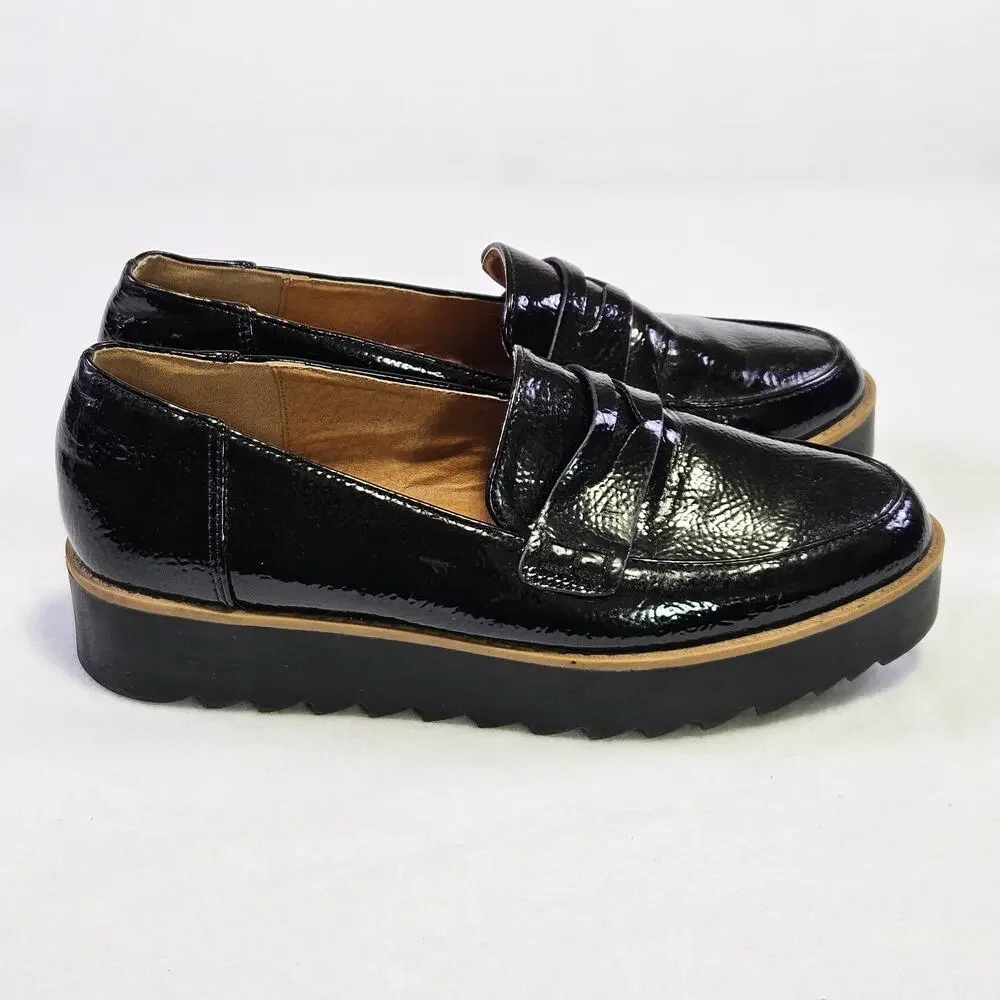 Chinese Laundry Platform Penny Loafer Women 6 Black Patent Goth Chunky Lug Sole